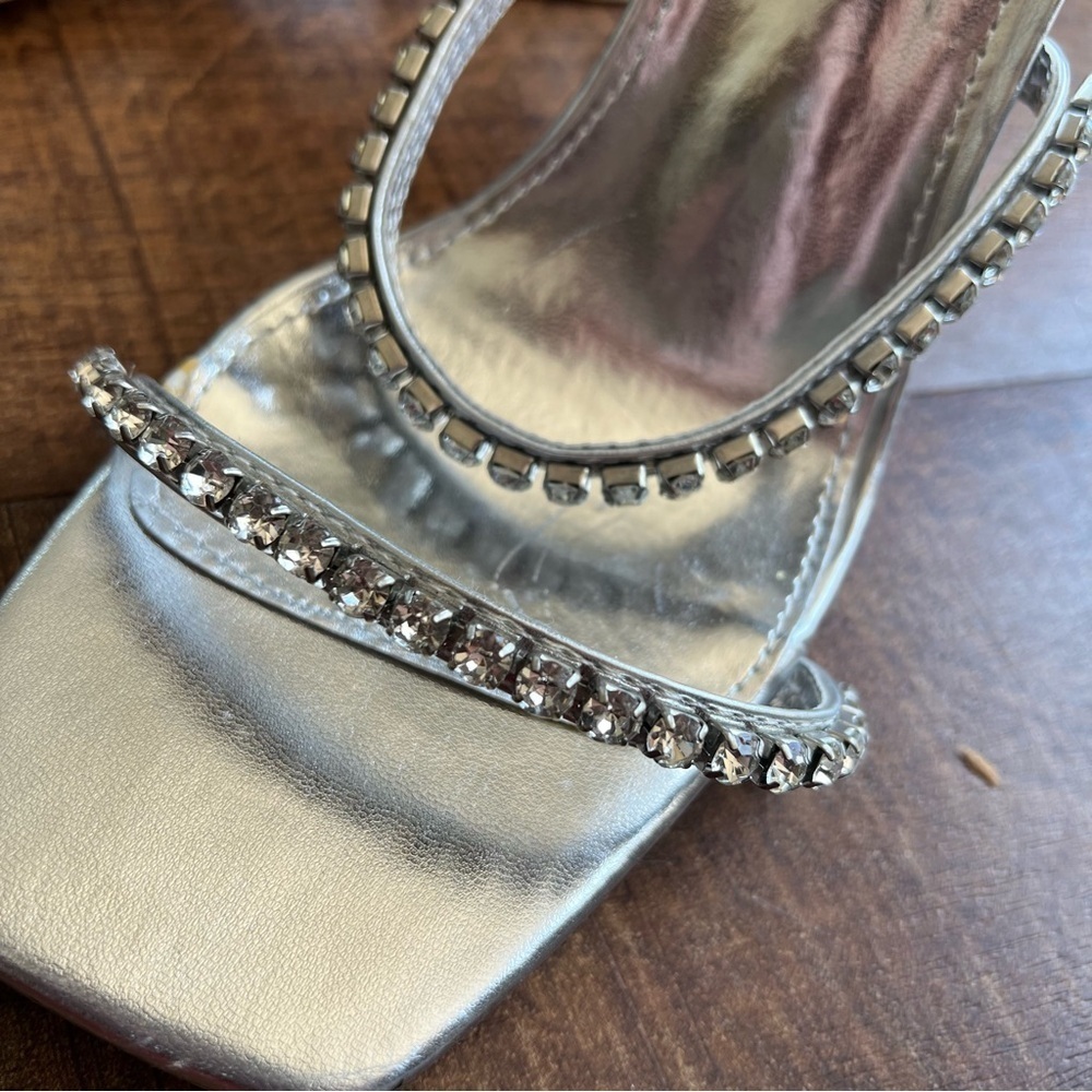 Azalea Wang Rhinestone Ankle Wrap Silver Dress Sandal nwot - Picture 3 of 8